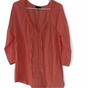 Spense Boho Crochet Blouse Large Coral